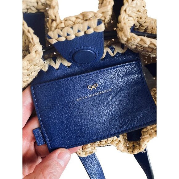 Anya Hindmarch Raffia Drawstring Tote Sz Small in Electric Blue Leather Tassels - Picture 9 of 16